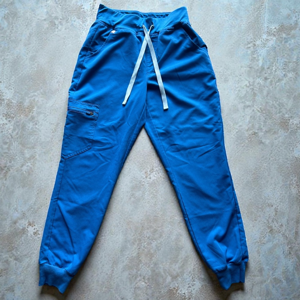 FIGS Jogger Scrub Pants Blue Drawstring Elastic Waist Pockets